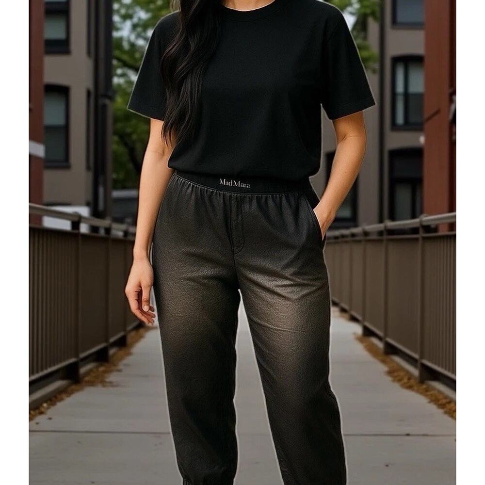 Max Mara Leisure Balzac Italian Black Satin Jogger Quiet Luxury Chic EU 44/US 10